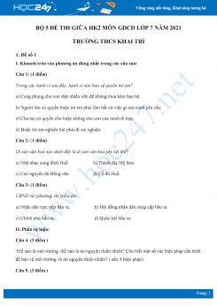Bộ 5 đề thi giữa HK2 môn GDCD lớp 7 năm 2021 Trường THCS Khai Trí
