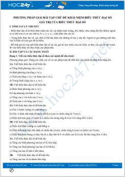 Phương pháp giải bài tập chủ đề Khái niệm biểu thức đại số, giá trị của biểu thức đại số Toán 7
