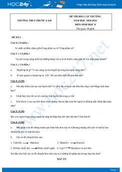 Bộ 5 Đề thi HSG môn Sinh Học 8 năm 2021 Trường THCS Phước Lâm