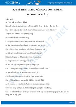 Bộ 5 đề thi giữa HK2 môn GDCD lớp 6 năm 2021 Trường THCS Lê Lai