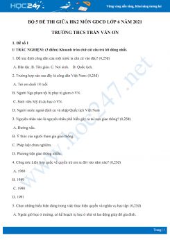 Bộ 5 đề thi giữa HK2 môn GDCD lớp 6 năm 2021 Trường THCS Trần Văn Ơn