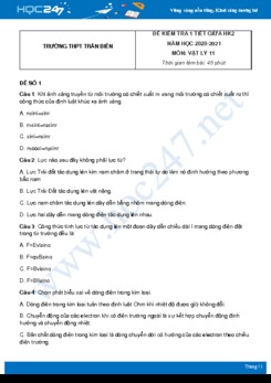 Bộ 5 đề kiểm tra giữa HK2 Vật Lý 11 năm 2021 Trường THPT Trấn Biên có đáp án