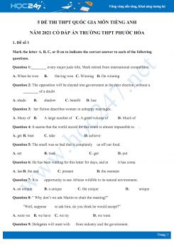 Bộ 5 đề thi thử THPT QG năm 2021 môn Tiếng Anh Trường THPT Phước Hòa