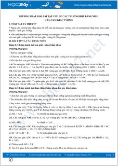 Phương pháp giải bài tập chủ đề Các trường hợp bằng nhau của tam giác vuông Toán 7