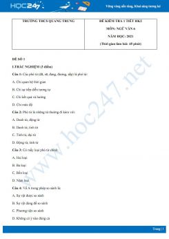 Bộ 5 đề kiểm tra 1 tiết HK2 môn Ngữ văn 6 năm 2021 Trường THCS Quang Trung