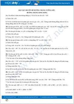 Bài tập chuyên đề Đường thẳng vuông góc, đường thẳng song song Toán 7