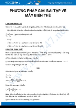 Phương pháp giải bài tập về Máy biến thế môn Vật Lý 9 năm 2021
