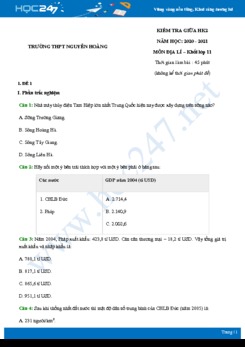 Bộ 5 đề thi giữa HK2 môn Địa lí 11 năm 2021 - Trường THPT Nguyễn Hoàng có đáp án