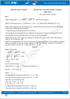 Bộ 4 đề thi thử vào lớp 10 THPT môn Toán Trường THCS Vân Hồ