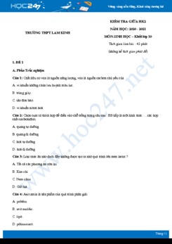 Bộ đề thi giữa HK2 môn Sinh học 10 năm 2021 - Trường THPT Lam Kinh có đáp án