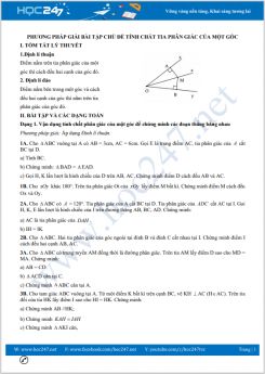 Phương pháp giải bài tập chủ đề Tính chất tia phân giác của một góc Toán 7