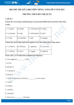 Bộ 5 đề thi giữa HK2 môn Tiếng Anh lớp 9 năm 2021 Trường THCS Bùi Thị Xuân