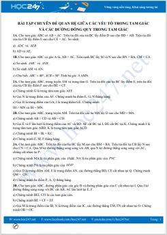 Bài tập chuyên đề Quan hệ giữa các yếu tố trong tam giác và các đường đồng quy trong tam giác Toán 7