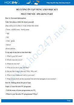 Đề cương ôn tập học kì 2 Tiếng Anh 9 phần thi nói - Speaking part