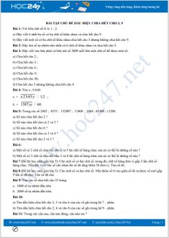 Bài tập chủ đề Dấu hiệu chia hết cho 3, 9 Toán 6