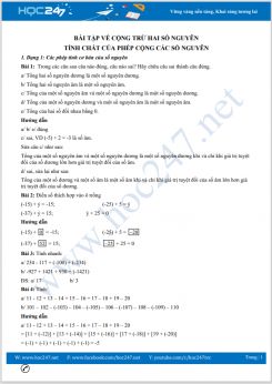 Bài tập về Cộng, trừ hai số nguyên. Tính chất của phép cộng các số nguyên Toán 6