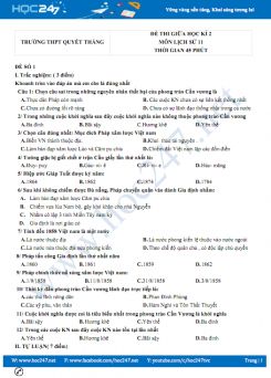 Bộ 5 đề thi giữa HK2 môn Lịch Sử 11 năm 2021 có đáp án Trường THPT Quyết Thắng