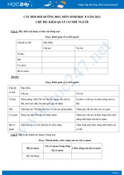 Câu hỏi bồi dưỡng HSG chủ đề Khái quát cơ thể người môn Sinh học lớp 8 năm 2021 có đáp án