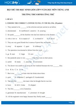 Bộ 5 đề thi học sinh giỏi môn Tiếng Anh lớp 9 năm 2021 Trường THCS Đinh Công Trứ