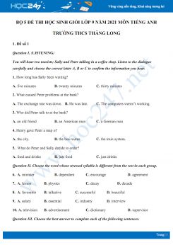 Bộ 5 đề thi học sinh giỏi môn Tiếng Anh lớp 9 năm 2021 Trường THCS Thăng Long