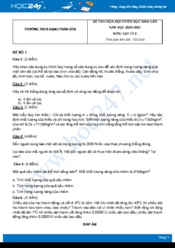 Bộ 5 đề thi chọn HSG Vật Lý 6 năm 2021 Trường THCS Đặng Trần Côn có đáp án