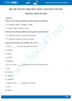 Bộ 5 đề kiểm tra 1 tiết HK2 môn Tiếng Anh lớp 8 năm 2021 Trường THCS Kỳ Sơn