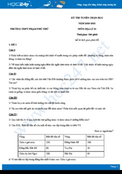 Bộ 5 đề thi HSG môn Địa lí 10 năm 2021 - Trường THPT Phạm Phú Thứ có đáp án