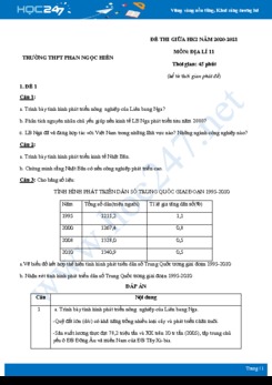 Bộ 5 đề thi giữa HK2 môn Địa lí 11 năm 2021 - Trường THPT Phan Ngọc Hiển có đáp án