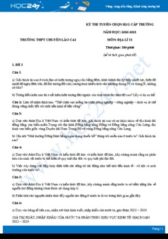 Bộ 5 đề thi HSG môn Địa lí 11 năm 2021 - Trường THPT Chuyên Lào Cai có đáp án