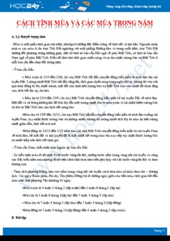 Lý thuyết và bài tập ôn tập Cách tính mùa và các mùa trong năm Địa lí 10