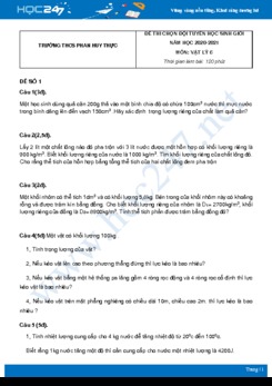 Bộ 5 đề thi chọn HSG Vật Lý 6 năm 2021 Trường THCS Phan Huy Thực có đáp án