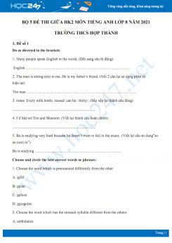 Bộ 5 đề thi giữa HK2 môn Tiếng Anh lớp 8 năm 2021 Trường THCS Hợp Thành