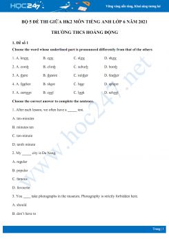 Bộ 5 đề thi giữa HK2 môn Tiếng Anh lớp 6 năm 2021 Trường THCS Hoàng Động