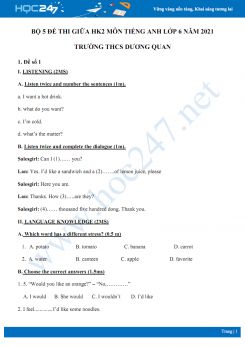 Bộ 5 đề thi giữa HK2 môn Tiếng Anh lớp 6 năm 2021 Trường THCS Dương Quan
