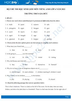 Bộ 5 đề thi học sinh giỏi môn Tiếng Anh lớp 6 năm 2021 Trường THCS Gia Đức