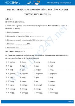 Bộ 5 đề thi học sinh giỏi môn Tiếng Anh lớp 6 năm 2021 Trường THCS Trung Hà