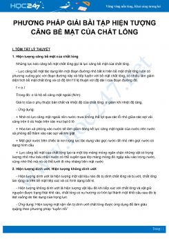 Phương pháp giải bài tập về Hiện tượng căng bề mặt của chất lỏng môn Vật Lý 10