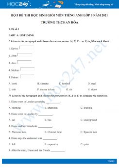 Bộ 5 đề thi học sinh giỏi môn Tiếng Anh lớp 6 năm 2021 Trường THCS An Hòa