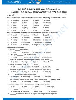 Bộ 5 đề thi giữa HK2 môn Tiếng Anh 10 có đáp án năm 2021 Trường THPT Nguyễn Đức Mậu