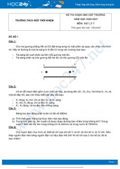 Bộ 5 đề thi chọn HSG Vật Lý 7 năm 2021 Trường THCS Ngô Thời Nhiệm có đáp án