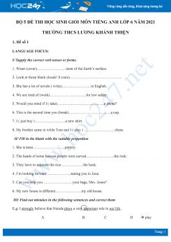 Bộ 5 đề thi học sinh giỏi môn Tiếng Anh lớp 6 năm 2021 Trường THCS Lương Khánh Thiện