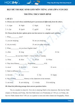 Bộ 5 đề thi học sinh giỏi môn Tiếng Anh lớp 6 năm 2021 Trường THCS Nhơn Bình