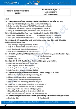 Bộ 5 đề thi giữa HK2 môn Lịch Sử 11 năm 2021 có đáp án Trường THPT Nguyễn Bỉnh Khiêm