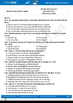 Bộ 5 đề thi giữa HK2 môn Lịch Sử 11 năm 2021 có đáp án Trường THPT Phước Thiền