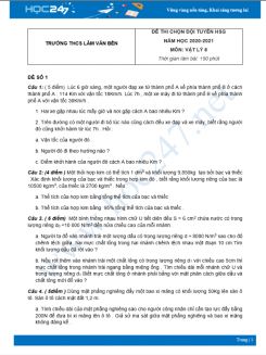 Bộ 5 đề thi chọn HSG Vật Lý 8 năm 2021 Trường THCS Lâm Văn Bền có đáp án