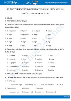 Bộ 5 đề thi học sinh giỏi môn Tiếng Anh lớp 6 năm 2021 Trường THCS Ghềnh Ráng