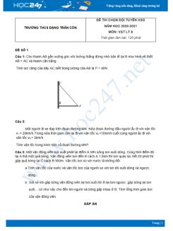Bộ 5 đề thi chọn HSG Vật Lý 8 năm 2021 Trường THCS Đặng Trần Côn có đáp án