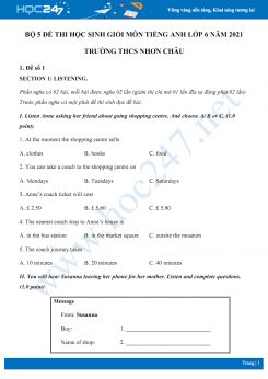 Bộ 5 đề thi học sinh giỏi môn Tiếng Anh lớp 6 năm 2021 Trường THCS Nhơn Châu
