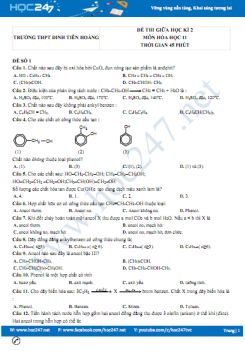 Bộ 5 đề thi giữa HK2 môn Hóa học 11 năm 2021 có đáp án Trường THPT Đinh Tiên Hoàng
