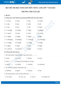 Bộ 5 đề thi học sinh giỏi môn Tiếng Anh lớp 7 năm 2021 Trường THCS Lê Lợi